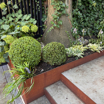 Park Slope backyard corten planters