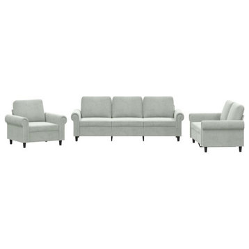 vidaXL Sofa Set with Cushions Loveseat Couch Armchair 3 Piece Light Gray Velvet
