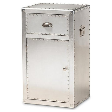 Baxton Studio Serge French Industrial Silver Metal 1-Door Accent Storage Cabinet