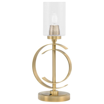1-Light Table Lamp, New Age Brass Finish, 4" Clear Bubble Glass