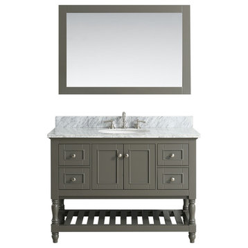 Silvia Bathroom Sink Vanity Set, White Marble Top, Base: Distressed Gray, 48"