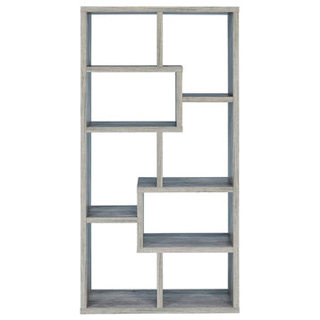 Modish Wooden Bookcase With Multiple Shelves, Gray