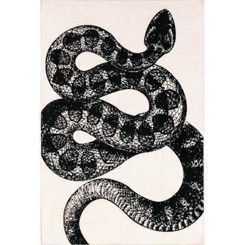 nuLOOM Modern Slithering Serpent Machine Washable Area Rug, Black 8' x 10'