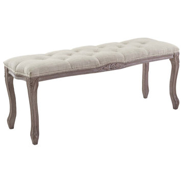 Regal Vintage French Upholstered Fabric Bench, Beige