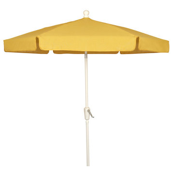 7.5' Garden Tilt Umbrella Crank With White Pole, Yellow Canopy