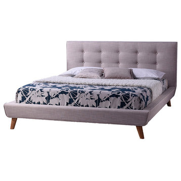 Jonesy Fabric Upholstered Platform Bed, Beige, Queen