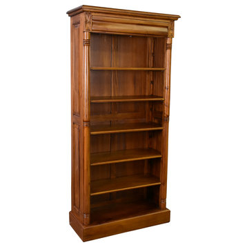 Legacy Solid Mahogany wood Open Bookcase, Light Brown Walnut