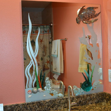 bathroom mirrors  and shower glass