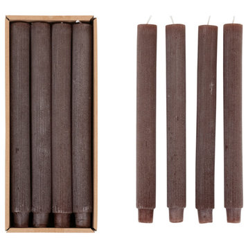 10"H Unscented Pleated Taper Candles, Powder Finish, Leather, Set of 12