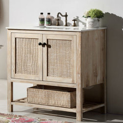 36 inch Rustic White Wash Bathroom Vanity Marble Top - Bathroom Vanities And Sink Consoles