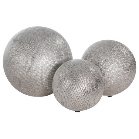 Sagebrook Home Ceramic 6/5/4" Orbs, Silver Vase, Set of 3