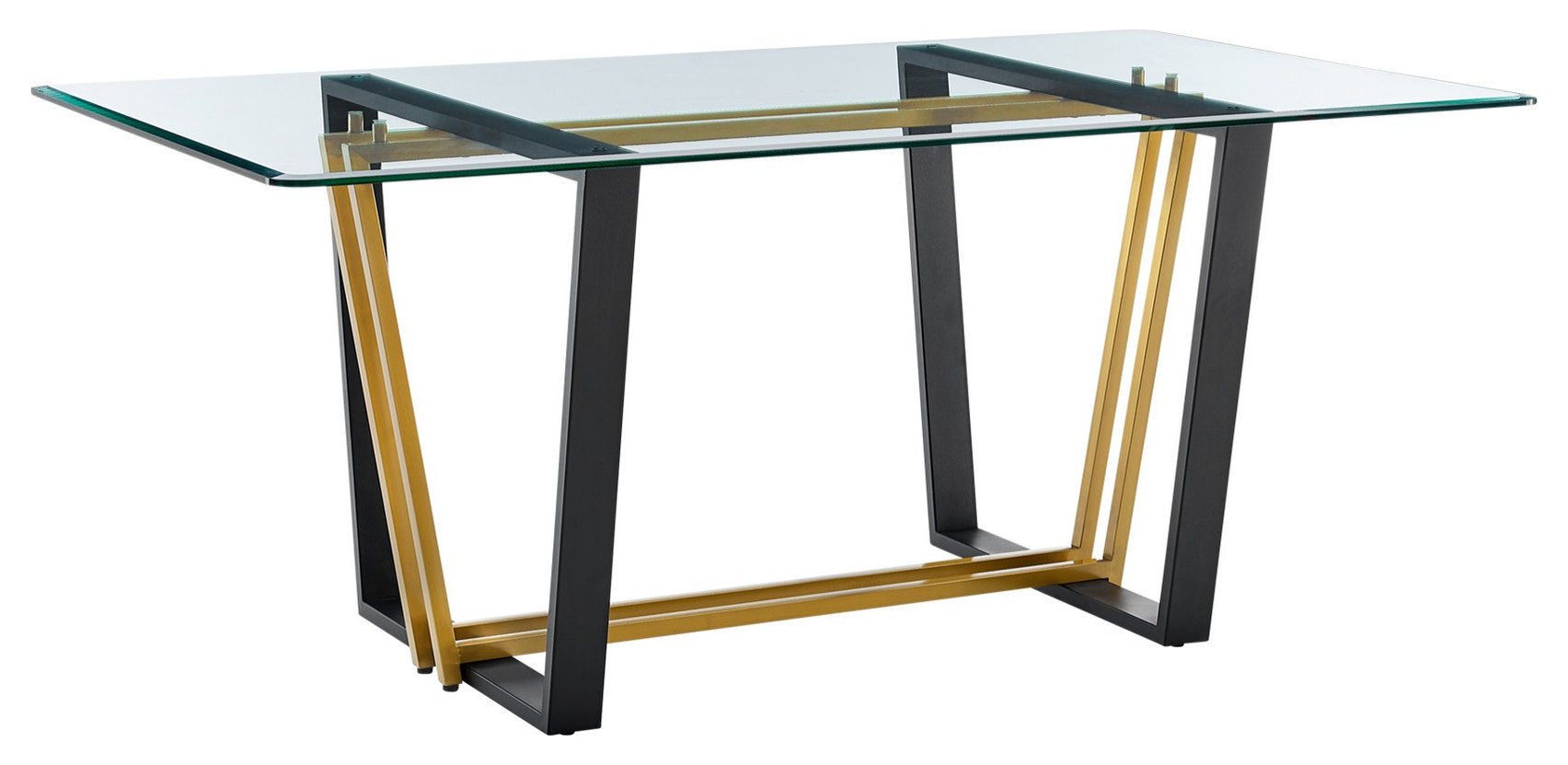 Kai Rectangular Dining Table With Black Steel Base and Glass ...