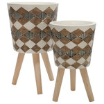 Sagebrook Home - S/2 10/12" Diamond Planter W/ Wood Legs, Brown(kd) - An etched pattern with texture describes these planters. Looks great with a plant or without one. The natural wood legs give a natural feel. Sagebrook Home has been formed from a love of design, a commitment to service and a dedication to quality. They create and import fashion forward items in the most popular design styles. Backed with years of experience in the textile field, They are now providing a complete Home decor story. the combination of wall decor, furniture, lighting and Home accessories are all coordinated with textiles to provide a complete Home look. Sagebrook Home is committed to providing the best Home decor and accent pieces at value prices.