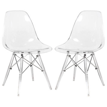 LeisureMod Dover Molded Side Chair with Acrylic Base, Set of 2, Clear, EPC19CL2