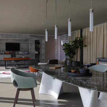 A bright, open space described by sculptural furnishings and precious materials