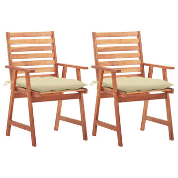 vidaXL Patio Dining Chairs 2-Piece With Cushions Solid Acacia Wood
