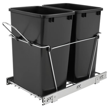 Chrome Steel Pull Out Waste/Trash Containers, Blue/Black