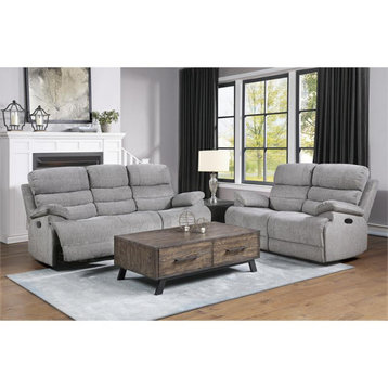 Lexicon Sherbrook Transitional Chenille Double Reclining Sofa in Gray