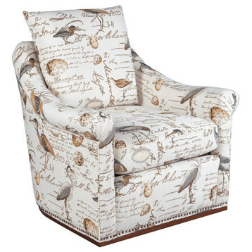 Sunset Trading Birdscript Rolled Arms/Nailhead Trim Fabric Swivel Chair in Cream