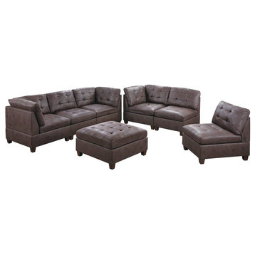 Alba 7 Piece Modular Sofa Set With Ottoman, Dark Brown