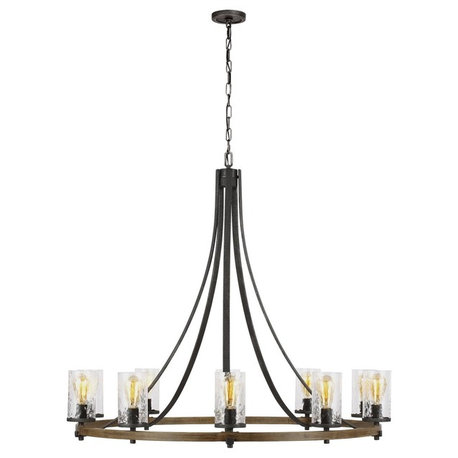 Feiss Angelo 10-Light Chandelier F3137/10DWK/SGM, Weathered Oak/Slate Grey Metal