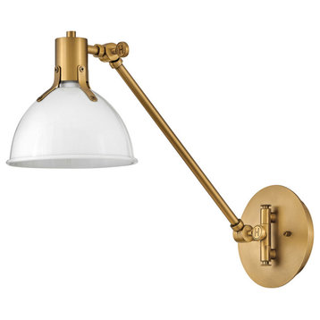 Hinkley 7" Argo Single Articulating Wall Sconce, Polished White/Heritage Brass
