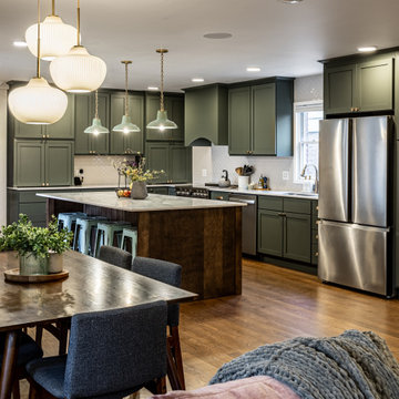 Whimsical Green Kitchen & Living Room Renovation