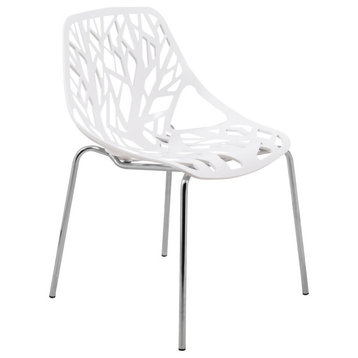 Leisuremod Asbury Plastic Dining Chair With Chome Legs, White