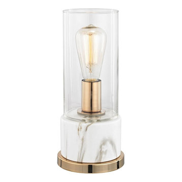 Clear White Faux Marble Torchiere Table Lamp Made Of Ceramic And Glass And