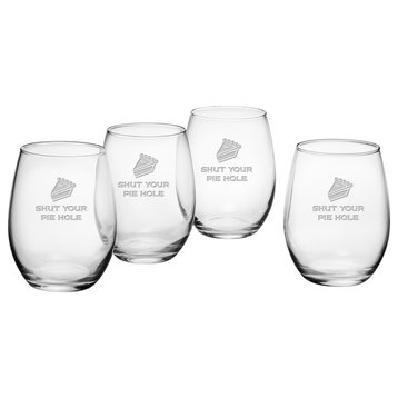 "Shut Your Piehole" Stemless Wine Glasses, Set of 4