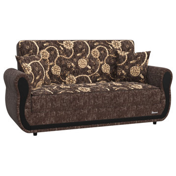 Convertible Loveseat, Padded Chenille Fabric Seat With Floral Pattern, Gray