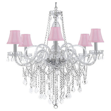 Crystal Chandelier 6-Light With Pink Shades