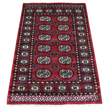 Organic Wool Hand Knotted Mori Bokara Deep Red Oriental Rug, 2'6"x4'3"