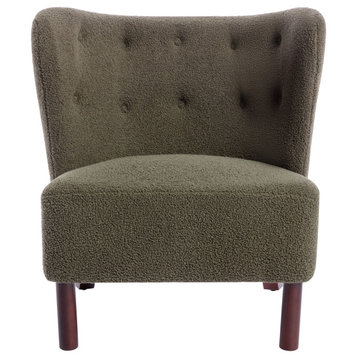 TATEUS Upholstered Accent Chair Reading Chair Lambskin Sherpa Single Sofa, Green