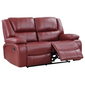 Pemberly Row Transitional Faux Leather Upholstered Motion Loveseat Red