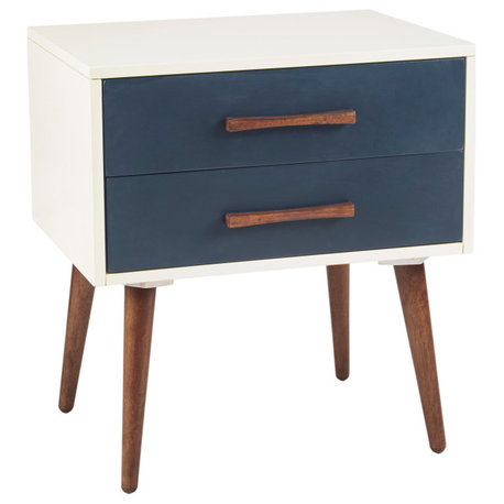 INK+IVY Modern Mid-Century 2-Drawer Nightstand, Off-White/Navy