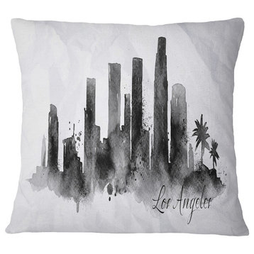 Los Angeles Black Silhouette Cityscape Painting Throw Pillow, 18"x18"