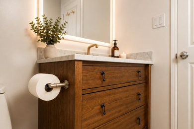 Inspiration for a transitional master mosaic tile floor and single-sink bathroom remodel in Los Angeles with a freestanding vanity