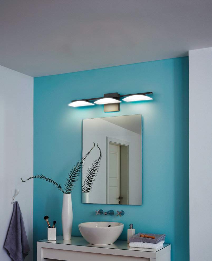 3-Light, 6.7W LED Vanity Light, Matte Black/Satin Plastic Shade