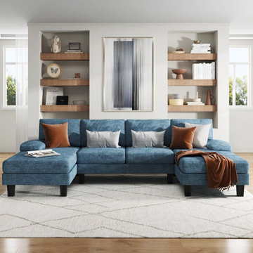 U-Shaped Chenille Sectional Sofa With Chaise