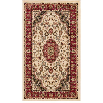 Noble Medallion Ivory Oriental Area Rug Traditional Persian Floral Carpet, 2'3"x