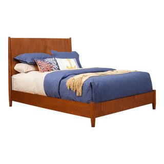 Allegra Woven Cane Queen Size Oak Wood Platform Bed