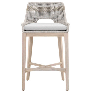 Essentials For Living Woven Tapestry Outdoor Barstool in Taupe Stripe