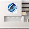 "Blue Stripes" Abstract Wall Art Frameless Free Floating Tempered Glass Print