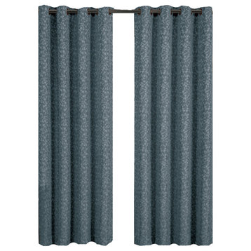 Fiorela 2PC Jacquard Grommet Curtains, Blue, 54"x63", Single