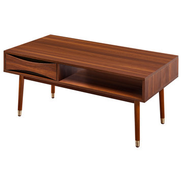 Wooden Coffee End Table with Storage, Walnut