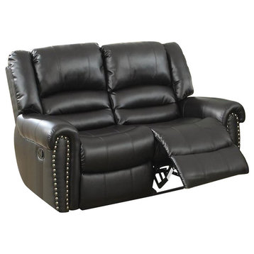 Imposing Style Bonded Leather & Plywood Reclining Love Seat, Black