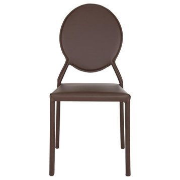 Racey 37"H Round Back Leather Side Chair Brown