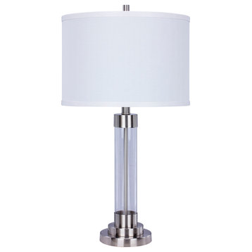 Fangio Lighting's #5129BS 28 inch Brushed Steel Metal & Clear Glass Table Lamp