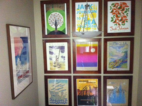 How To Display Growing Concert Poster Collection Should I Display Together As Shown Here In Our Tall Stairwell Or Would They Be Better Displayed Throughout The House